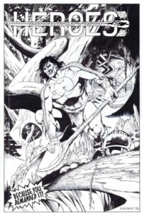 Cover of Heroes Unlimited Mo. 8, "Because you *demanded* it!" It shows a space barbarian type. Signed "Neary '73"